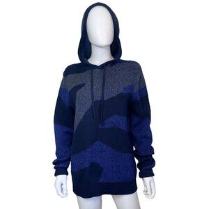 SUN STONE Hoodie Womens S Blue Camo 100% Cotton Knit Pullover Hooded Casual